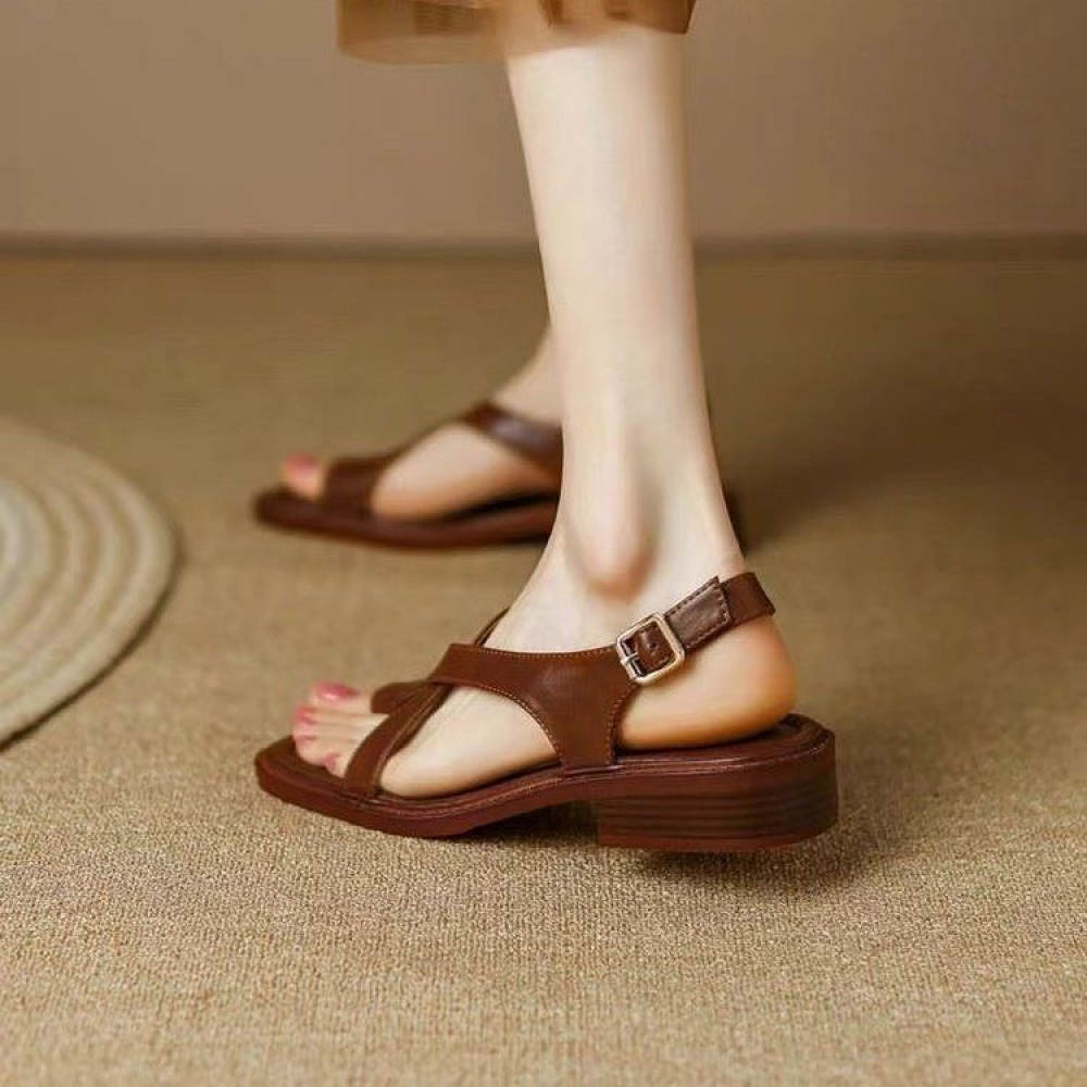 Vintage Brown Slip-On Sandals