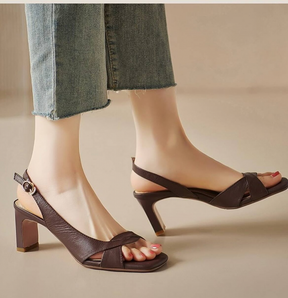 Chunky Mid-heeled Fashion Retro Square-toed Sandals