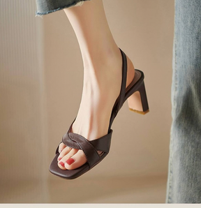 Chunky Mid-heeled Fashion Retro Square-toed Sandals