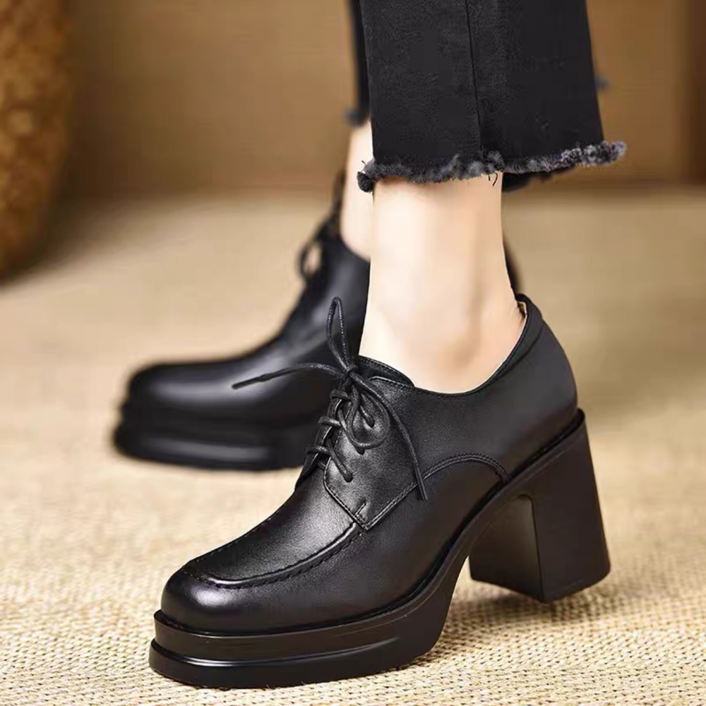 Chunky-heeled Vintage Leather High Heels