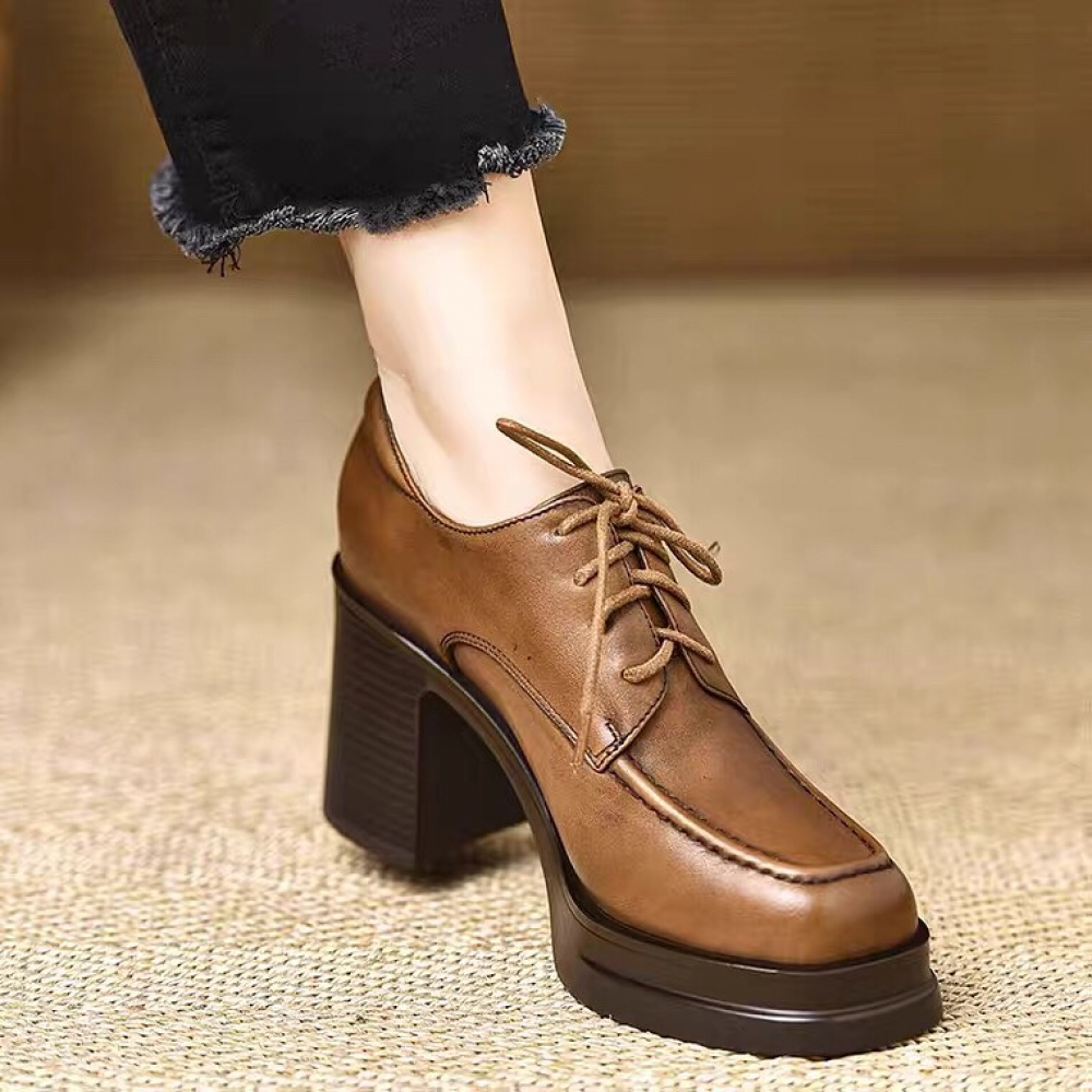 Chunky-heeled Vintage Leather High Heels