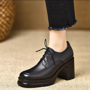 Chunky-heeled Vintage Leather High Heels