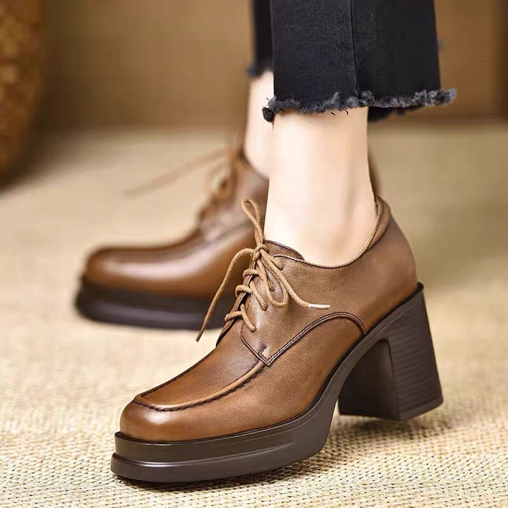 Chunky-heeled Vintage Leather High Heels