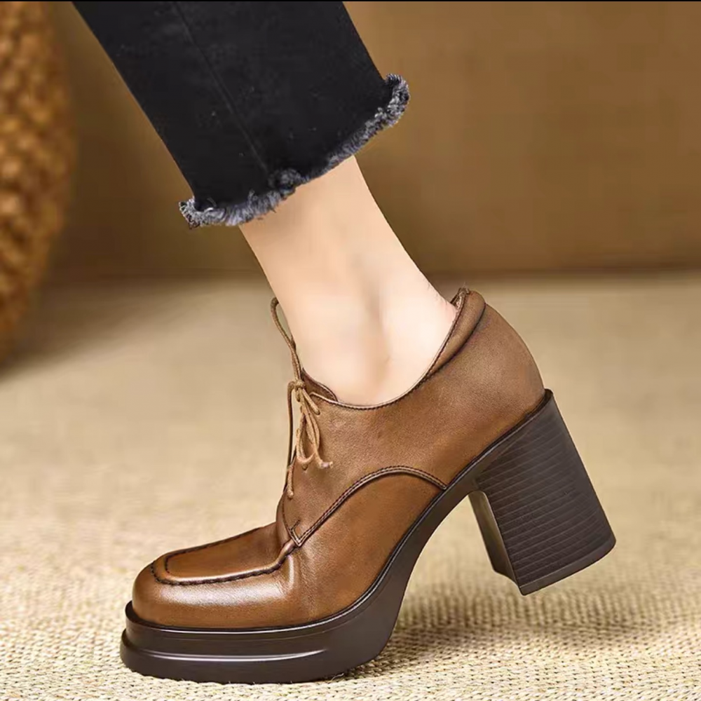 Chunky-heeled Vintage Leather High Heels
