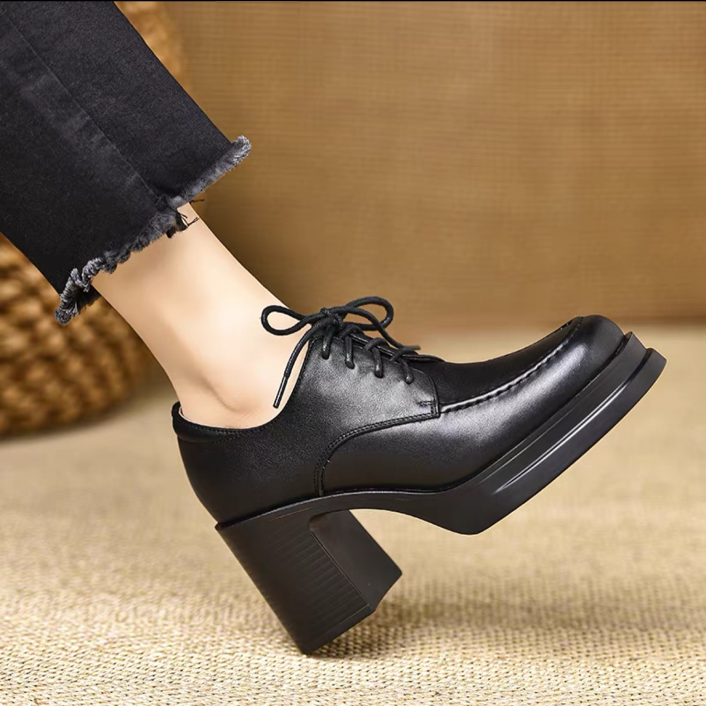 Chunky-heeled Vintage Leather High Heels
