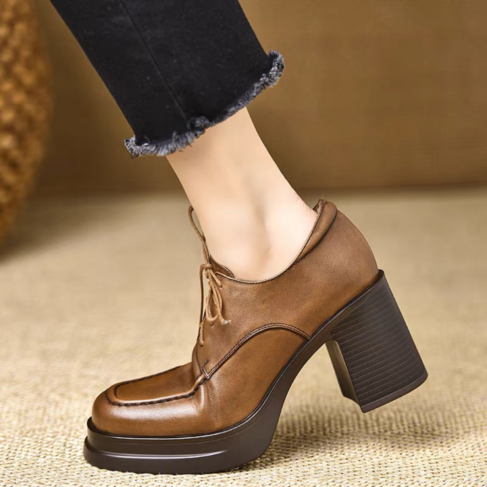 Chunky-heeled Vintage Leather High Heels