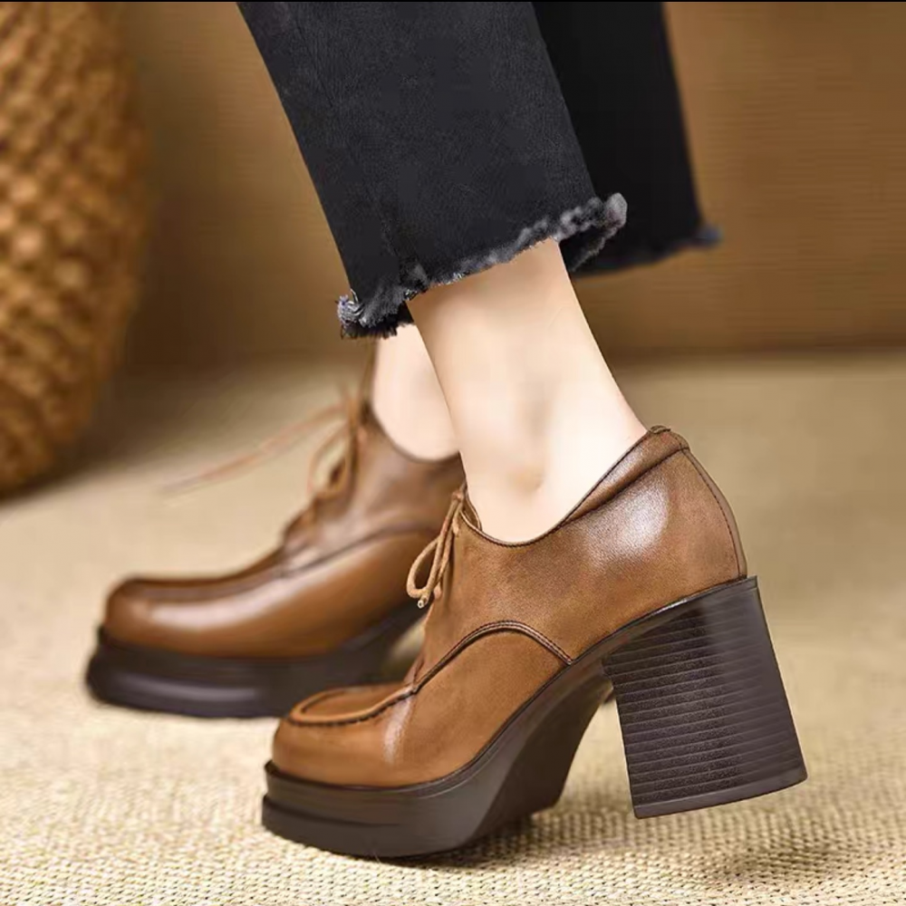 Chunky-heeled Vintage Leather High Heels
