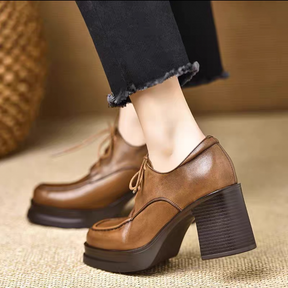 Chunky-heeled Vintage Leather High Heels