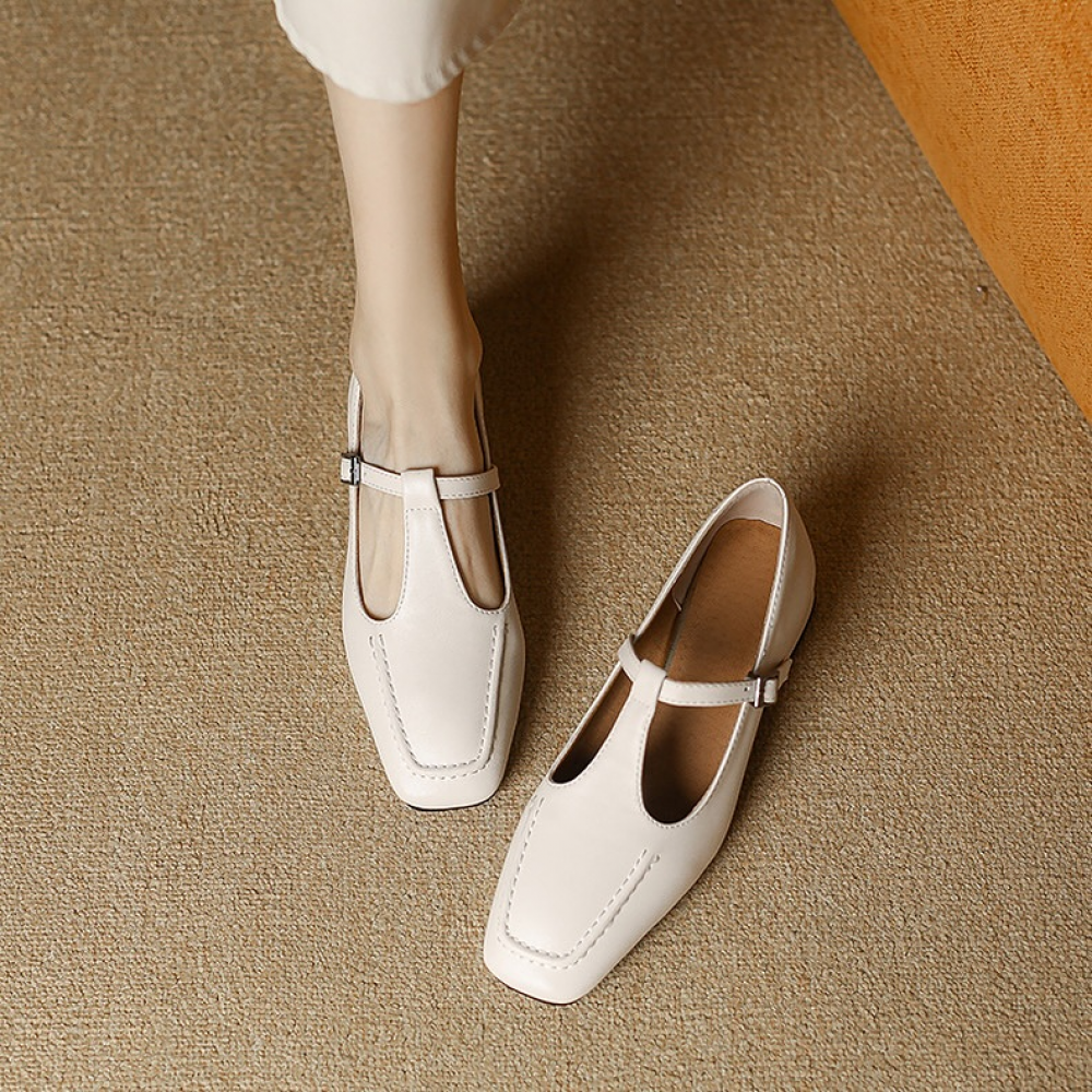Vintage Leather Square Toe Low Heel Mary Jane Shoes