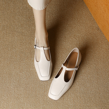 Vintage Leather Square Toe Low Heel Mary Jane Shoes