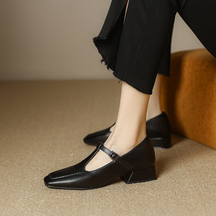 Vintage Leather Square Toe Low Heel Mary Jane Shoes