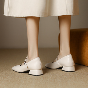 Vintage Leather Square Toe Low Heel Mary Jane Shoes