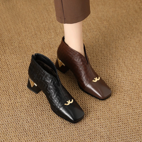 Comfortable Block Heel Square Toe Exquisite Leather Shoes