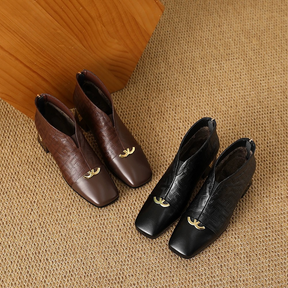Comfortable Block Heel Square Toe Exquisite Leather Shoes