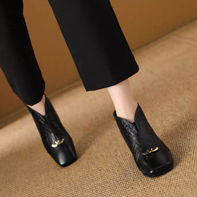 Comfortable Block Heel Square Toe Exquisite Leather Shoes