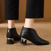 Comfortable Block Heel Square Toe Exquisite Leather Shoes