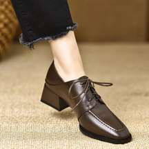 Soft Leather Square Toe Chunky Heels