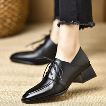 Soft Leather Square Toe Chunky Heels