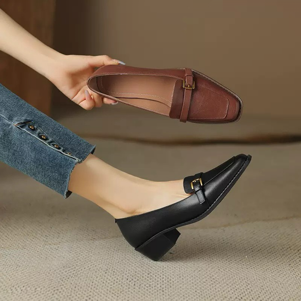 Mid-heel Square-toe Retro Shoes