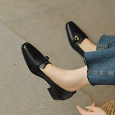 Mid-heel Square-toe Retro Shoes