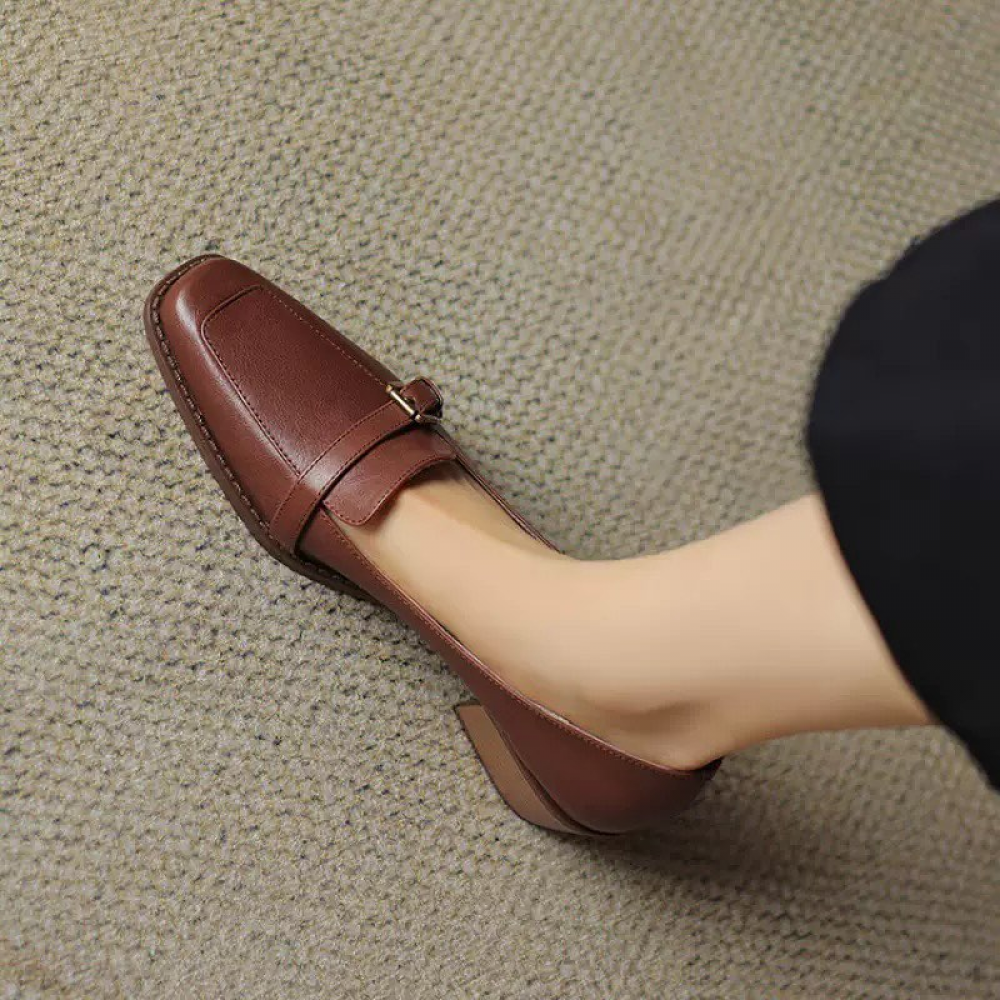 Mid-heel Square-toe Retro Shoes