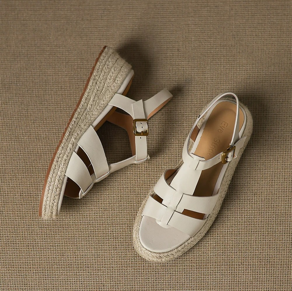 Thick-soled Mid-heeled Leather Casual Sandals