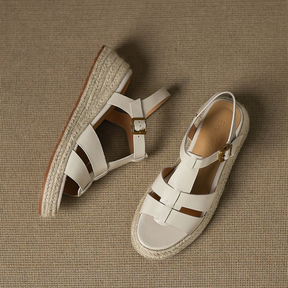 Thick-soled Mid-heeled Leather Casual Sandals