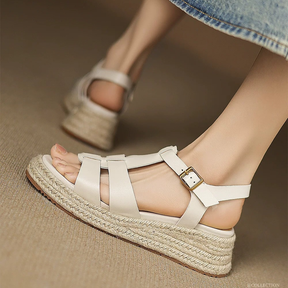 Thick-soled Mid-heeled Leather Casual Sandals
