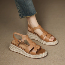 Thick-soled Mid-heeled Leather Casual Sandals