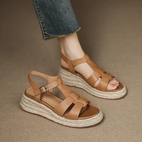 Thick-soled Mid-heeled Leather Casual Sandals
