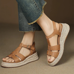Thick-soled Mid-heeled Leather Casual Sandals