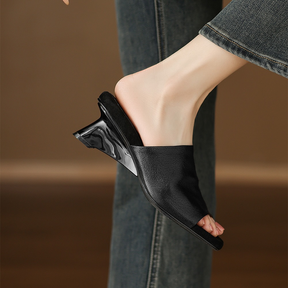 Retro Square-toe Soft Leather Slippers