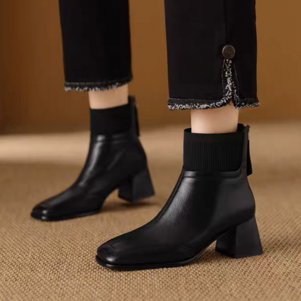 Chunky Mid-heeled Woolen Collar Martin Boots