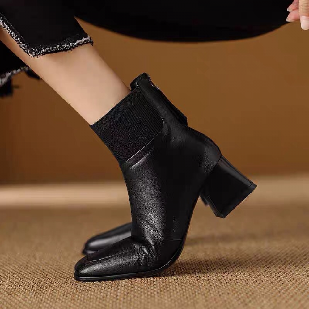Chunky Mid-heeled Woolen Collar Martin Boots