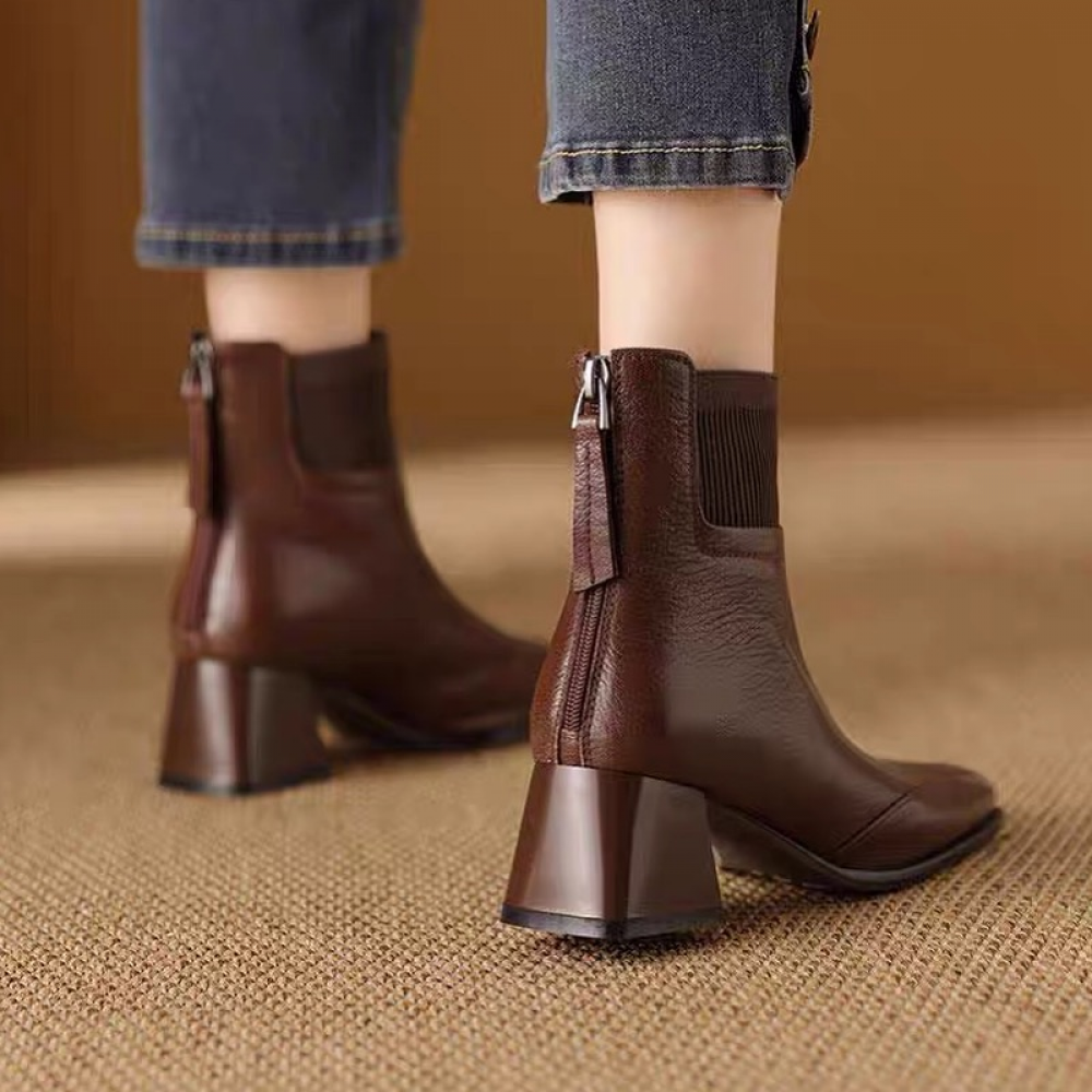 Chunky Mid-heeled Woolen Collar Martin Boots