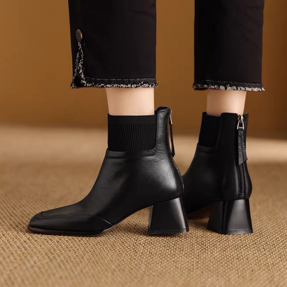 Chunky Mid-heeled Woolen Collar Martin Boots