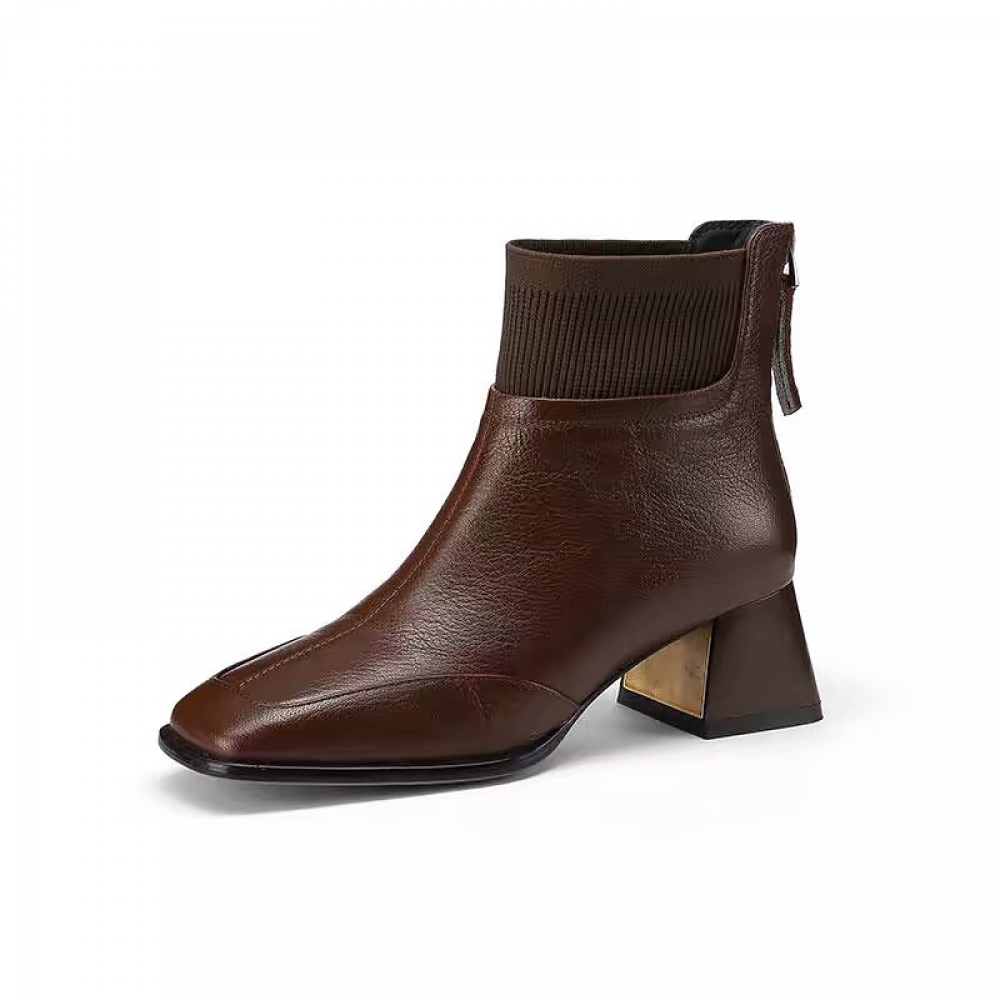 Chunky Mid-heeled Woolen Collar Martin Boots
