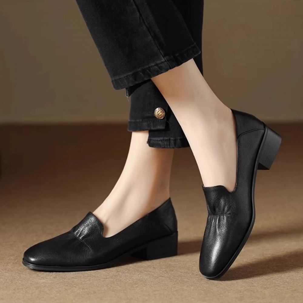 Genuine Leather Elegant Retro Soft Leather Low Heel Shoes