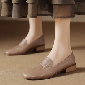 Genuine Leather Elegant Retro Soft Leather Low Heel Shoes
