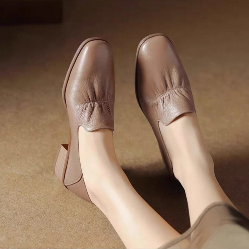 Genuine Leather Elegant Retro Soft Leather Low Heel Shoes