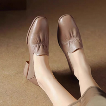 Genuine Leather Elegant Retro Soft Leather Low Heel Shoes