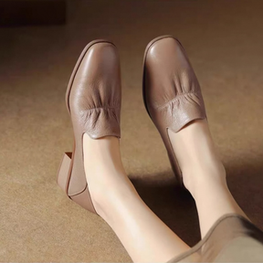 Genuine Leather Elegant Retro Soft Leather Low Heel Shoes