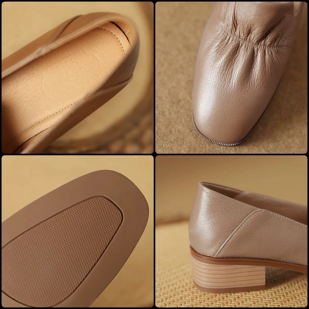 Genuine Leather Elegant Retro Soft Leather Low Heel Shoes
