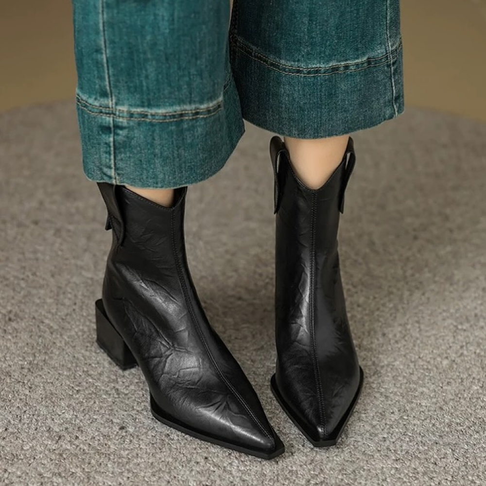 Pointed Toe Versatile V-neck Western Boots