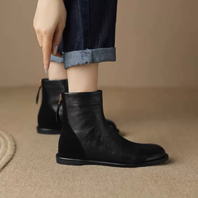 Spliced Round Toe Soft Leather Soft Sole Versatile Martin Shoes
