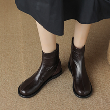 Spliced Round Toe Soft Leather Soft Sole Versatile Martin Shoes