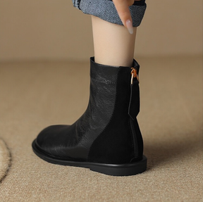 Spliced Round Toe Soft Leather Soft Sole Versatile Martin Shoes