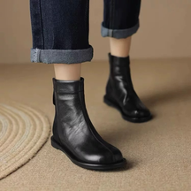 Spliced Round Toe Soft Leather Soft Sole Versatile Martin Shoes