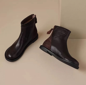 Spliced Round Toe Soft Leather Soft Sole Versatile Martin Shoes