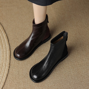 Spliced Round Toe Soft Leather Soft Sole Versatile Martin Shoes